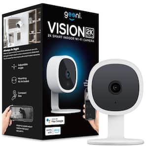Vision 2K Wired Plug-In Indoor Smart Security Camera, Flexible Stem, Night Vision, Two-Way Talk, Live View, White