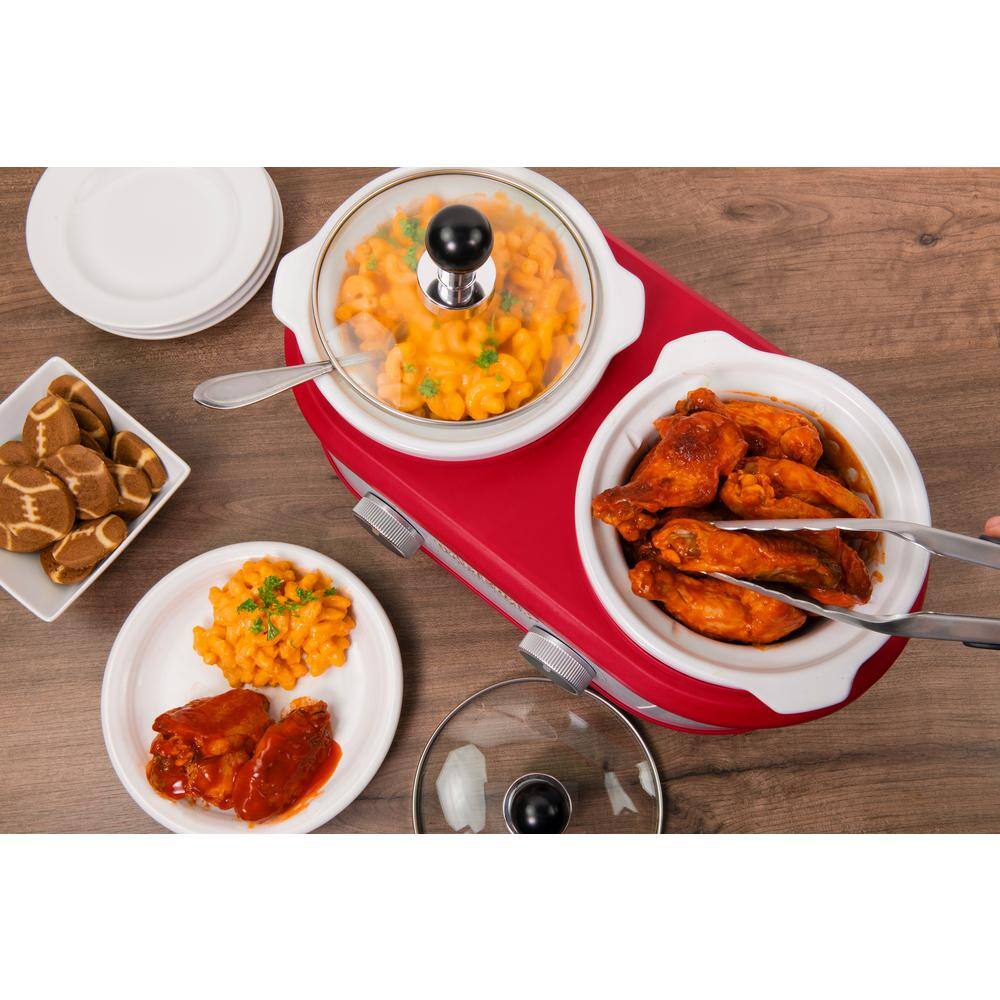 Red and White Stainless Steel Dual Section Slow Cooker