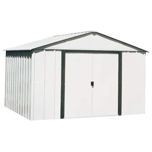 Arrow Arlington 10 ft. W x 8 ft. D 2-Tone White Galvanized Metal Storage Shed with Floor Frame Kit
