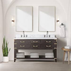 Irvington 60 in W x 22 in D Brown Oak Double Bath Vanity and Carrara Marble Top