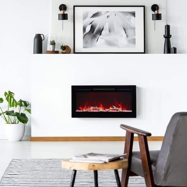 EDYO LIVING 36 in. Wall Mount and Recessed Electric Fireplace in Black