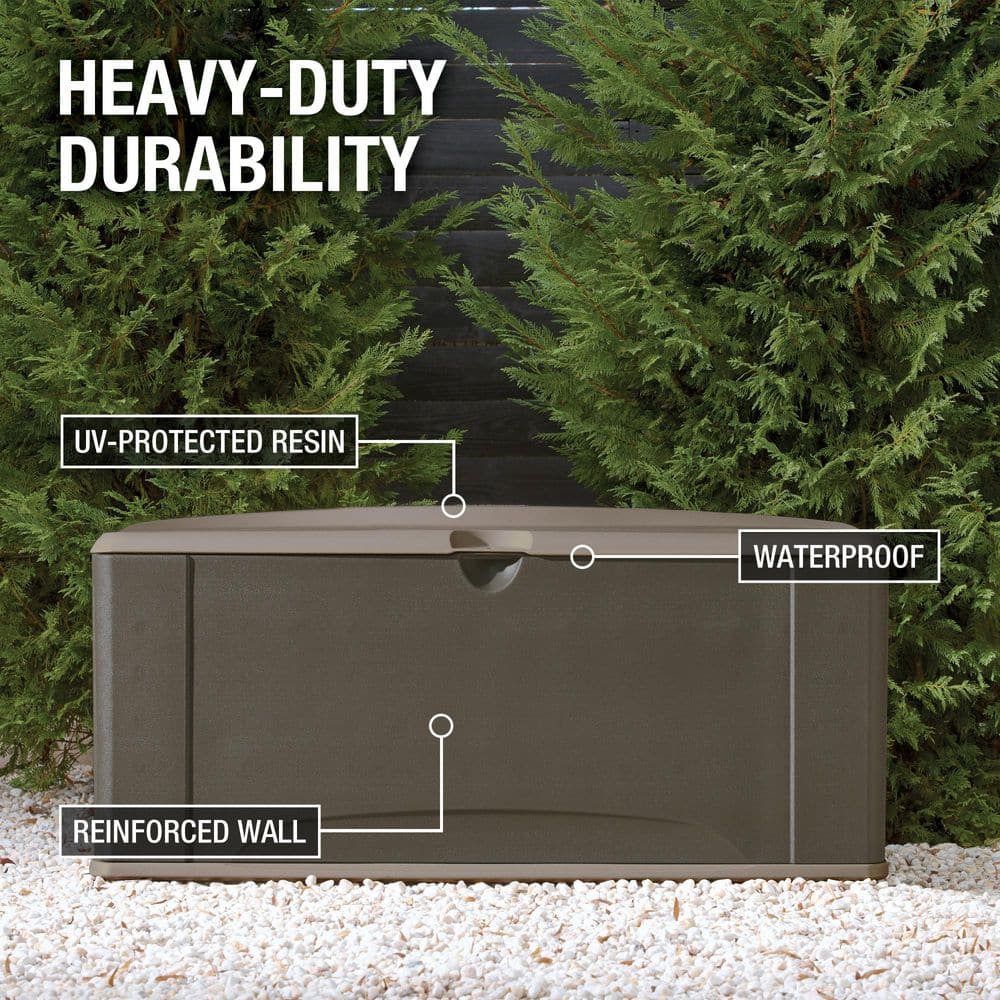 Extra-Large Gray and Brown Lockable Plastic Deck Box with Seat