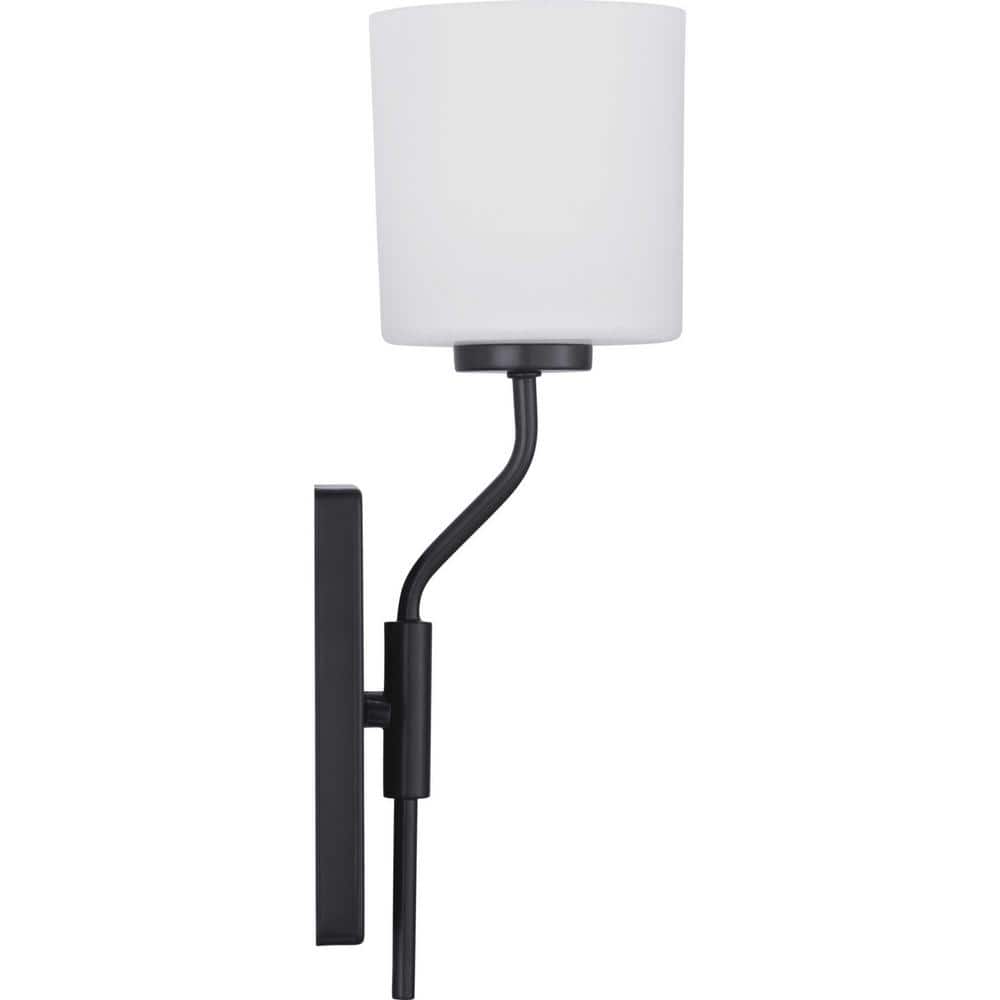 Tobin Black and Brushed Nickel Wall Bracket with Etched Glass Shade