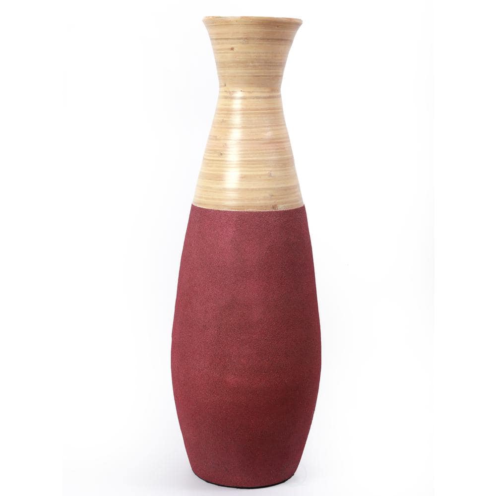 Uniquewise 31.5 in. Burgundy and Natural Tall Handcrafted Bamboo Floor Vase  QI003353R.L - The Home Depot