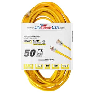 50 ft. 12-Gauge/3 Conductors SJTW Indoor/Outdoor Extension Cord with Lighted End Yellow (1-Pack)