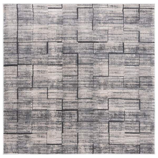 SAFAVIEH Whisper 7 ft. x 7 ft. Gray/Light Beige Distressed Abstract Square Area Rug