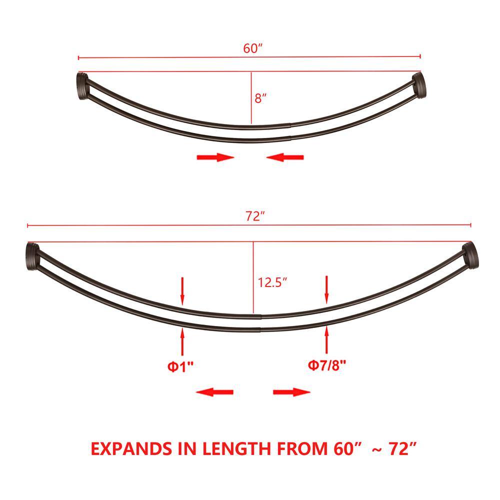 Bronze Wall Mounted Double Curved Aluminum Shower Rod