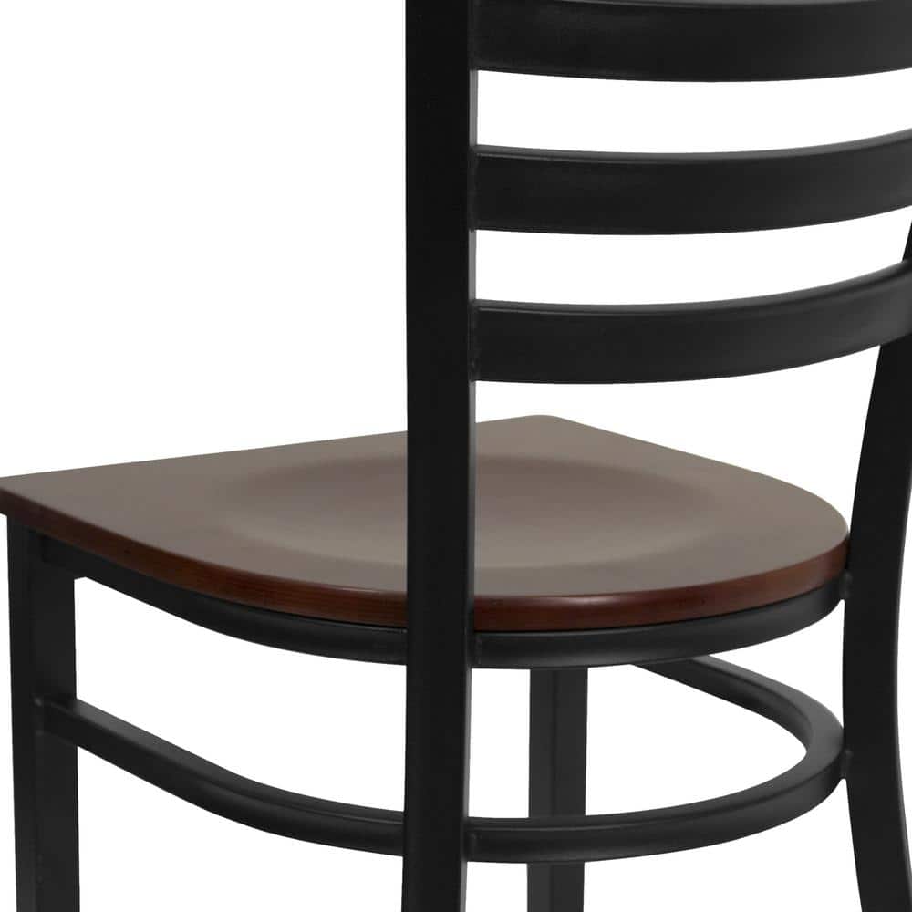 High Ladderback Side Chair in Mahogany and Black Metal