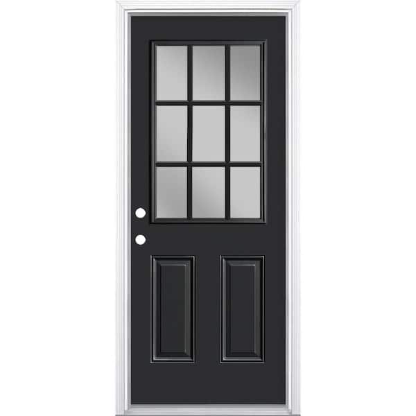 Masonite 32 in. x 80 in. 9 Lite Right-Hand Inswing Painted Steel Prehung Front Exterior Door with Brickmold