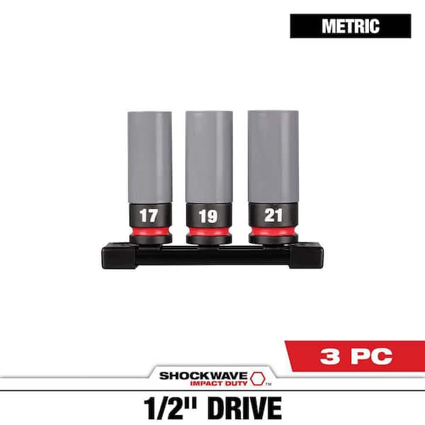 SHOCKWAVE Impact-Duty 1/2 in. Drive Deep Metric Lug Nut Impact Socket Set (3-Piece)