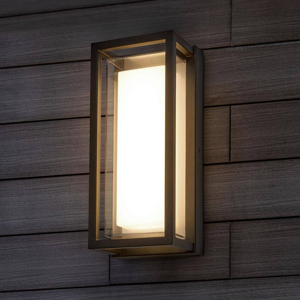 Black Matte Rectangular LED Outdoor Wall Sconce with Frosted Glass