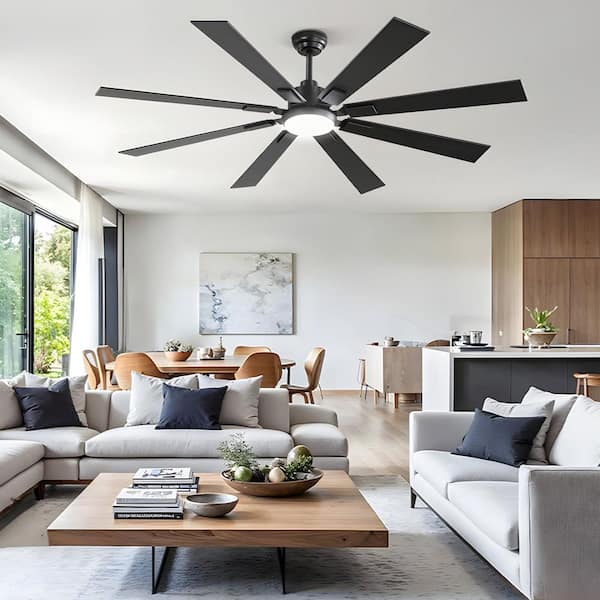 65 in. Integrated LED Indoor Matte Black Down Rod Mount Standard Ceiling Fans with Lights DC Motor and Remote Control