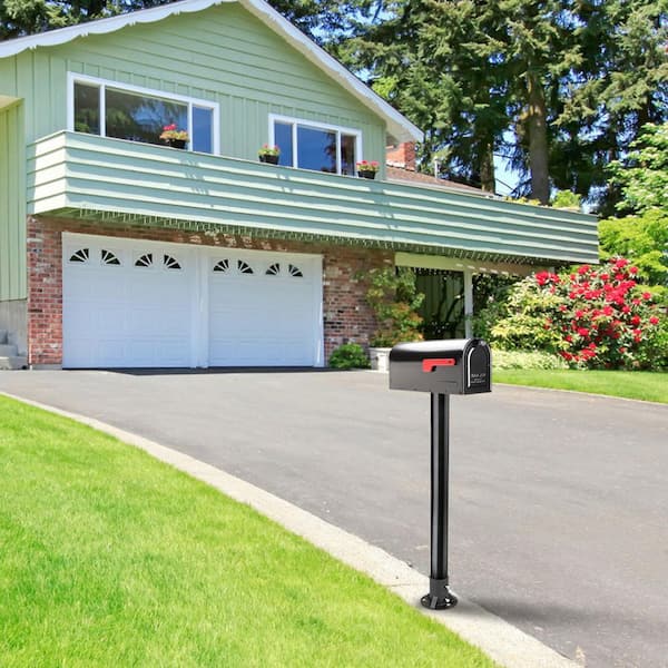 6.5 in. Heavy Duty Round Vinyl Fence Post Base for Metal Post with Floor Bracket Fit OD 2-7/8 in. Pipe/Post, Black