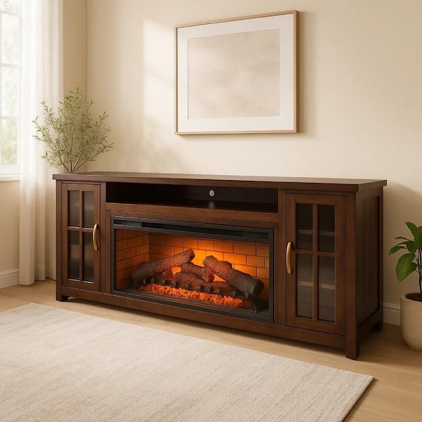 Benjara Gery Dark Brown TV Stand Console Fits TVs up to 85 in