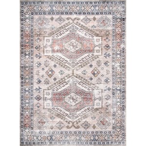 Mae Machine Washable Tribal Motif Peach 5 ft. x 8 ft. Indoor Area Rug