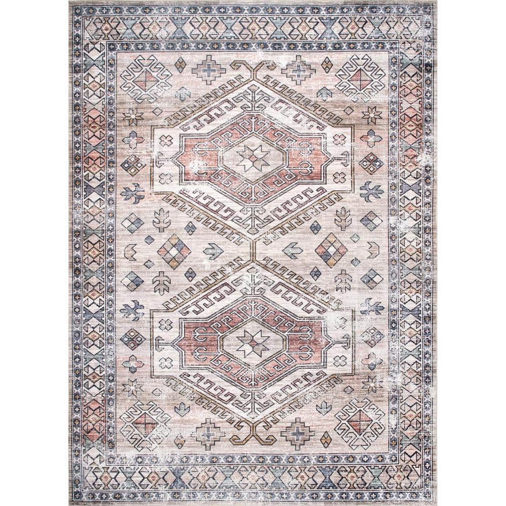 Mae Peach Tribal Motif 8' x 10' Washable Area Rug