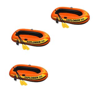 Explorer 300 Inflatable Fishing 3-Person Raft Pool Boat with Pump and Oars (3-Pack)