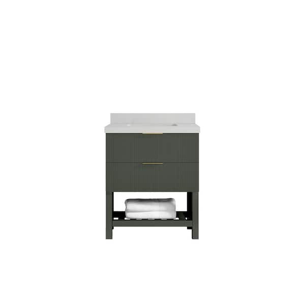 Willow Collections Catalina 30 in. Freestanding Pewter Green Bath Vanity with Carrara Qt. Top Unassembled