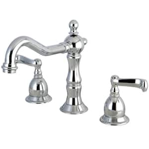 Heritage 8 in. Widespread 2-Handle Bathroom Faucets with Brass Pop-Up in Polished Chrome