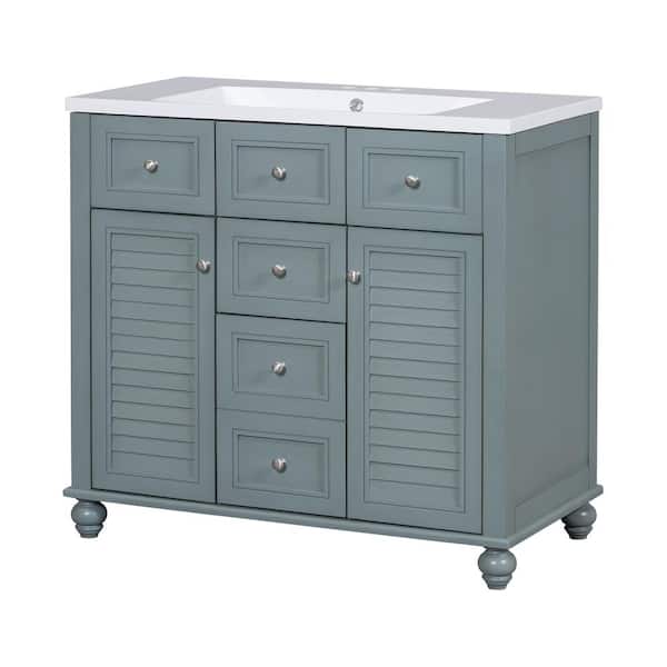 JimsMaison 36 in. W x 18 in. D x 34 in. H Single Sink Freestanding Bath Vanity in Grey Blue with White Cultured Marble Top