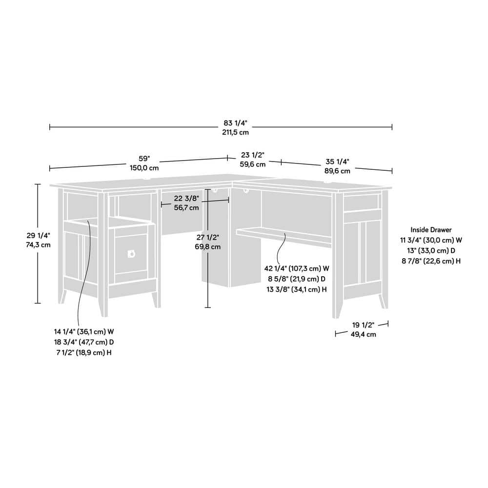 Soft White L-Shaped Wood Corner Desk with Drawer and Keyboard Tray
