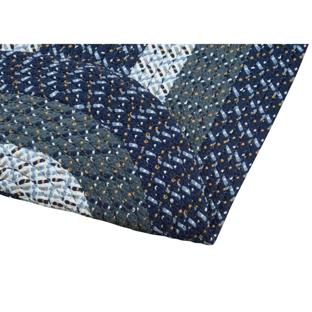 Dark Blue Stripe Oval Braided Reversible Synthetic Area Rug
