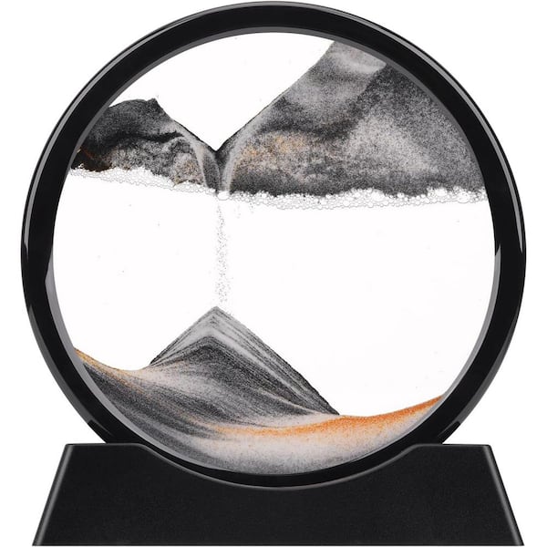 Afoxsos Black 3D Hour Glass Moving Sand Art, Liquid Motion Flowing Sand Frame for Home and Office Decor
