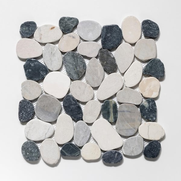 Sliced Pebble Grey, Black and White 4 in. x 6 in. Mosaic Tile Sample