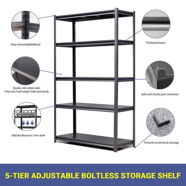 LISSIMO 5- Tier Garage Shelving Heavy Duty Storage Shelves for Garage Storage Rack Adjustable, Black