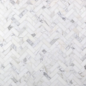 Calacatta Herringbone 11.87 in. x 13.44 in. x 10.5 mm Marble Mosaic