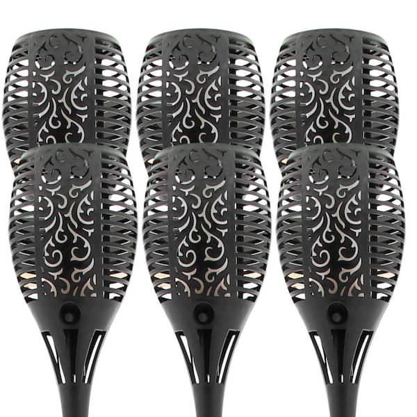 Misopily Larger Outdoor Solar Flickering Flame Torch Lights Waterproof 6-Pack for Garden Decor Pathway Yard