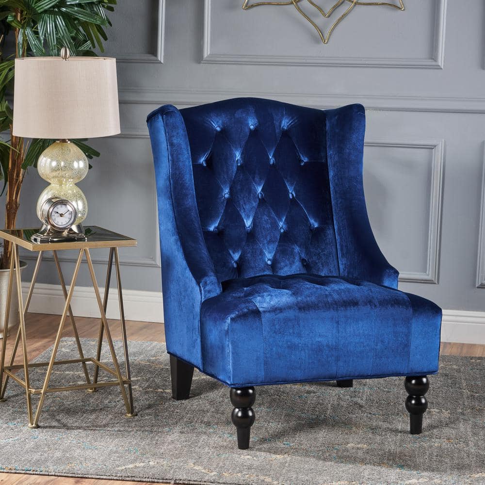 Noble House Toddman Navy Blue New Velvet High Back Club Chair 12599 The Home Depot