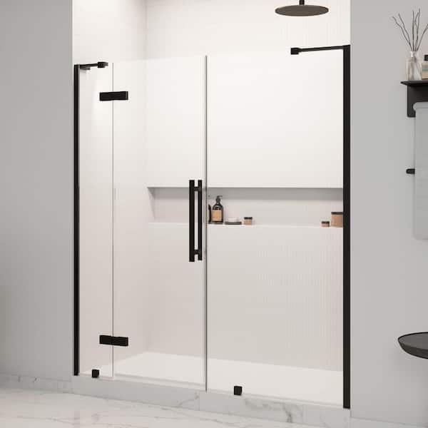 Tampa 71.34 in. Max Width x 72.01 in. H Pivot Alcove Frameless Shower Door in Black