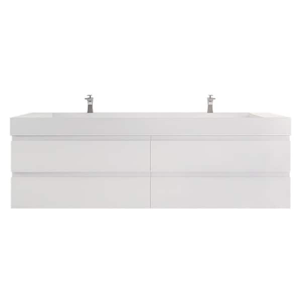 Monterey 84 in. W x 20 in. D x 26 in. H Double Sink Floating Bath Vanity in High Gloss White with White Acrylic Top