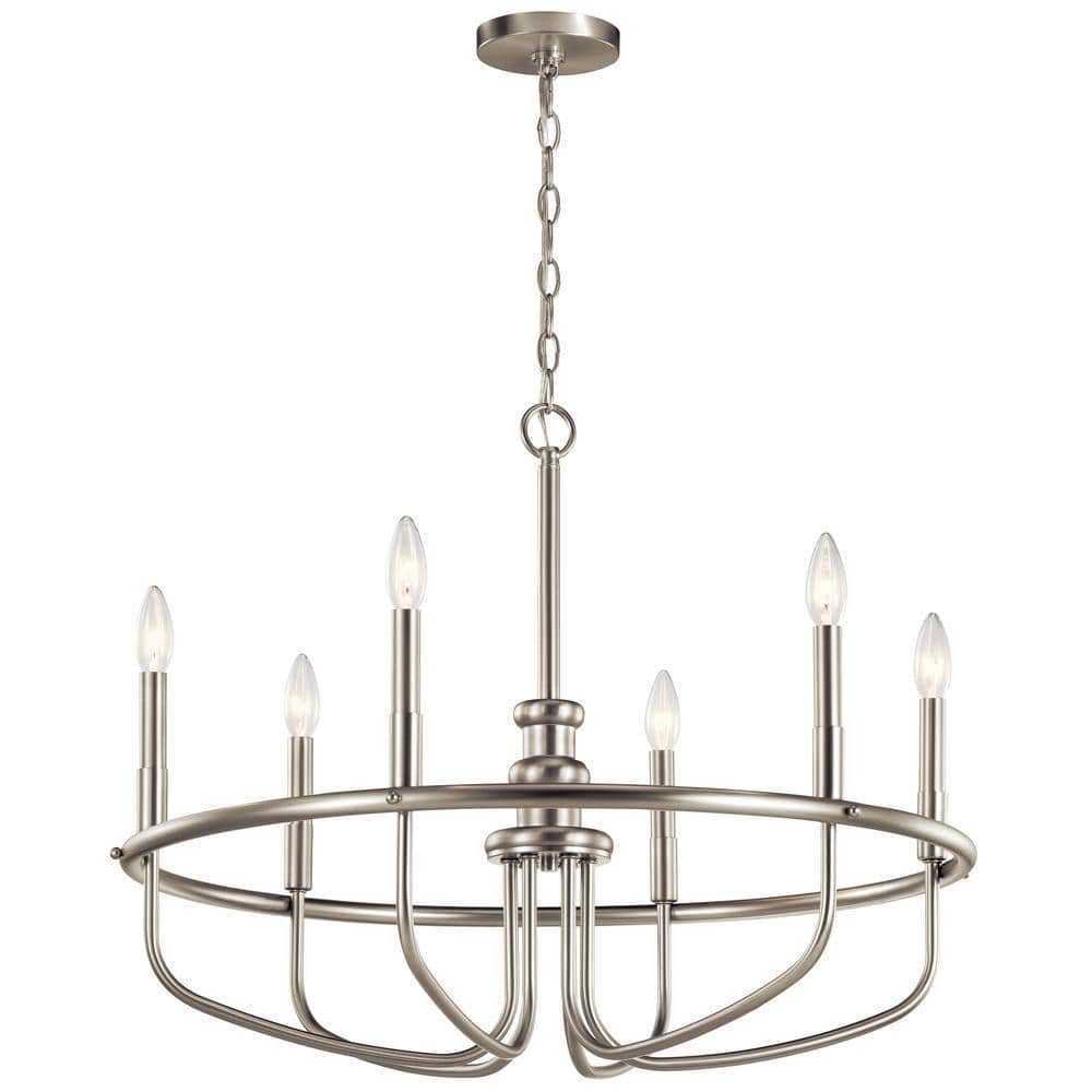 Brushed Nickel 6-Light Modern Candle Chandelier