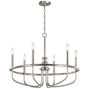 Capitol Hill 28.75 in. 6-Light Brushed Nickel Traditional Candle Circle Chandelier for Dining Room