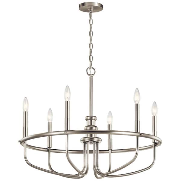 KICHLER Capitol Hill 28.75 in. 6-Light Brushed Nickel Traditional Candle Circle Chandelier for Dining Room