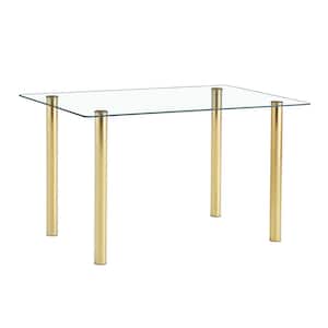 Modern Rectangle Gold Glass 30.71 in. 4-Legs Dining Table Seats for 6