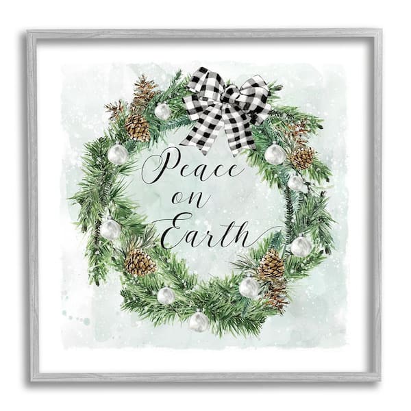 Stupell Industries Peace Seasonal Wreath by Carol Robinson 1 Piece Framed Graphic Print Typography Poster Art Print 24 in. x 24 in.