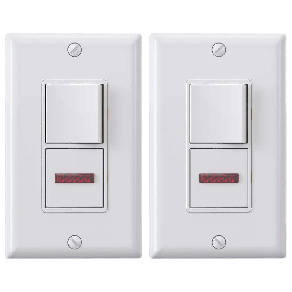 15 Amp Decorator Combination Single Pole Rocker Switch with Pilot Light, Wall Plate Included, White (2-Pack) price history on PriceWatchPro