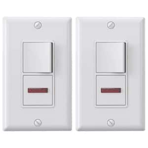 15 Amp Decorator Combination Single Pole Rocker Switch with Pilot Light, Wall Plate Included, White (2-Pack)