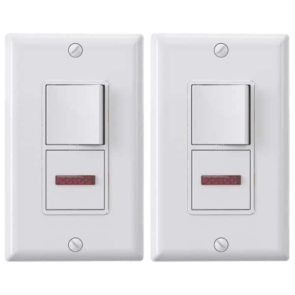 15 Amp Decorator Combination Single Pole Rocker Switch with Pilot Light, Wall Plate Included, White (2-Pack)