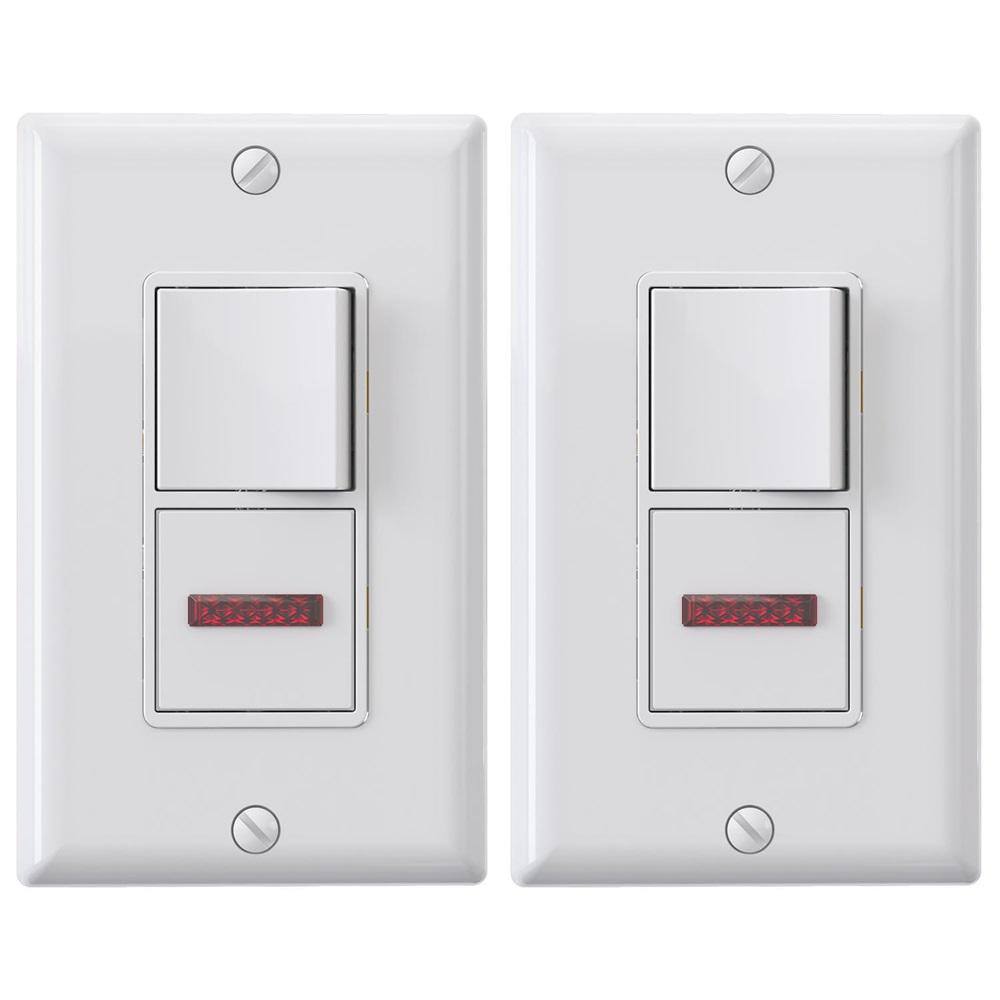 White Single Pole Rocker Light Switch with Pilot Light, 2-Pack