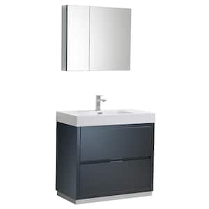 Valencia 36 in. W Vanity in Dark Slate Gray with Acrylic Vanity Top in White with White Basin and Medicine Cabinet