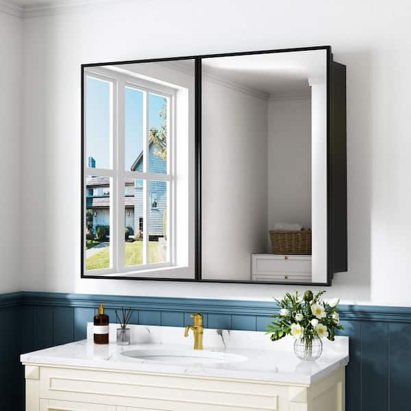 Zora 30 in. W x 30 in. H Rectangular Framed Medicine Cabinet with Mirror, Adjustable Shelves, Recessed or Surface Mount