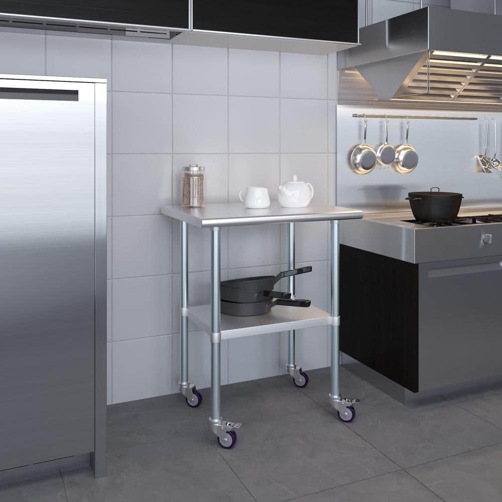 30" Stainless Steel Work Table with Undershelf and Casters