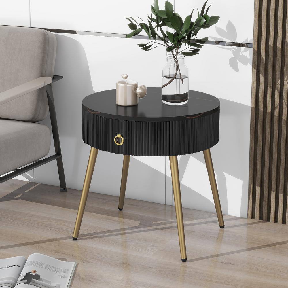 19.6 in. Black Round MDF Coffee Tables Side Tables Set of 2 with Drawers price history on PriceWatchPro
