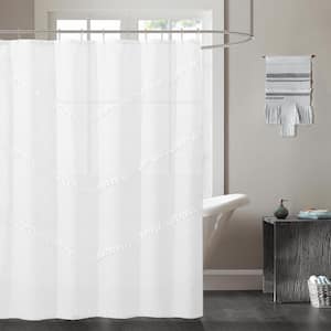 Natural Tassels 3D Linen Look Textured Tassels Designed Fabric Shower Curtain 70"W x 72"L in White