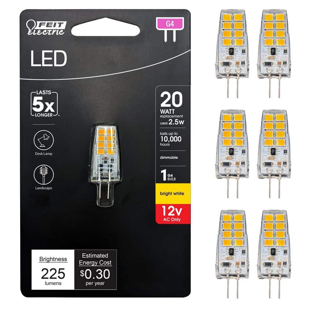 Feit Electric 20-Watt Equivalent T4 G4 Bi-Pin Base Landscape 12-Volt LED Light Bulb Bright White 3000K (6-Pack)