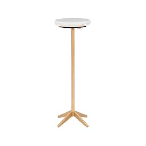 Quinn 10 in. White 27 in. Circular Stone End Table with Gold Metal Base